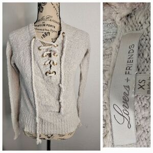 Lovers + friends Sweater Top XS Long Sleeve Lace Up Front Knit Pullover